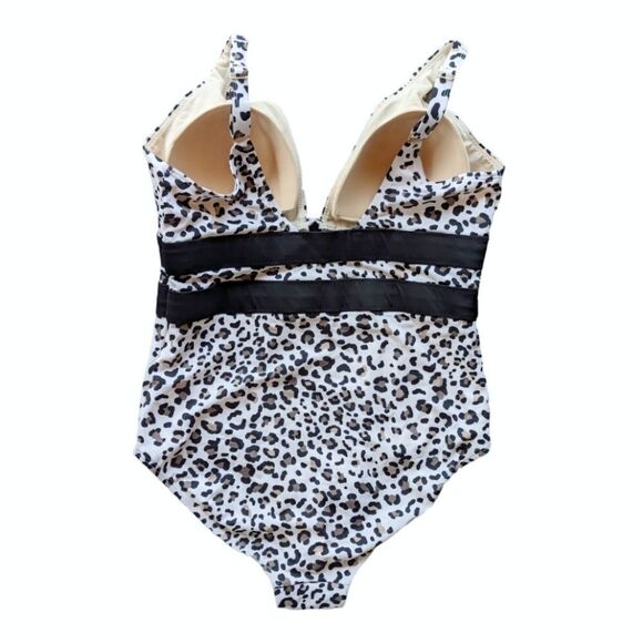 Swimsuits for All Plus Size Leopard Print Plunge One Piece Adjustable Strap - Picture 3 of 11